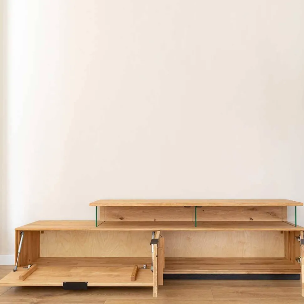 Design TV-Lowboard aus Eiche mit Glas - Masicuri