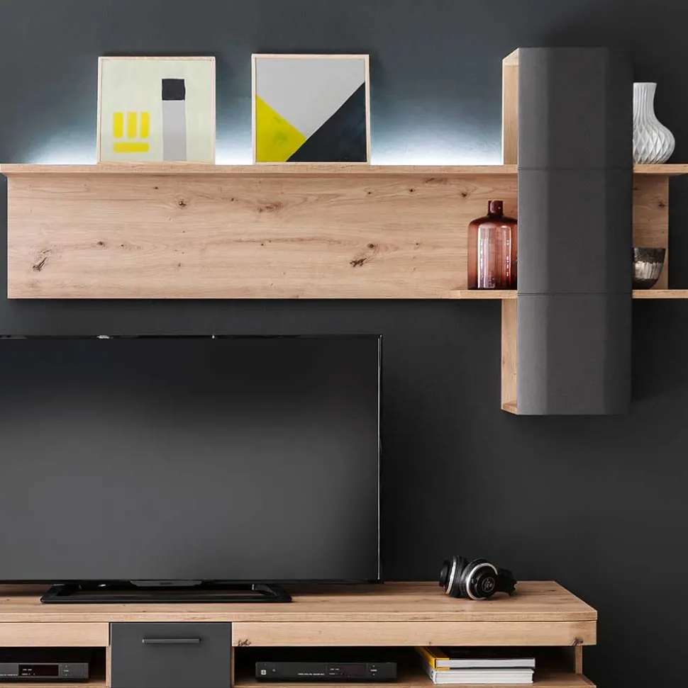 Design Wandboard Regal in Eichefarben & Grau - Vecenda