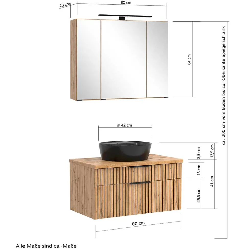 Design Waschtisch Set mit schwarzem Becken - Crystoga (zweiteilig)