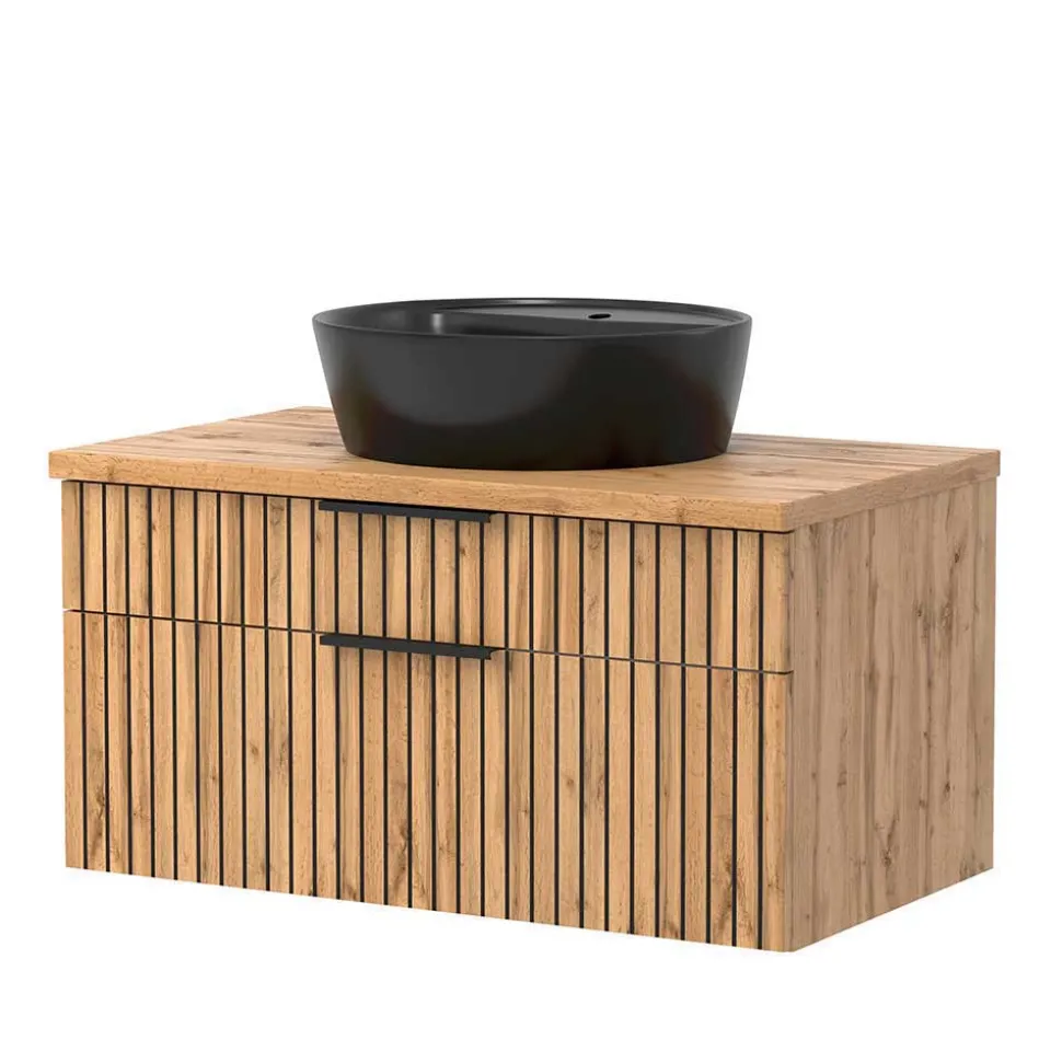 Design Waschtisch Set mit schwarzem Becken - Crystoga (zweiteilig)