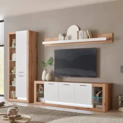 Design Wohnwand Set in Mattweiß - Adejano (dreiteilig)