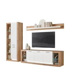 Design Wohnwand Set in Mattweiß - Adejano (dreiteilig)