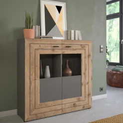 Design Wohnzimmerschrank mit Glaseinsätzen - Scarlett