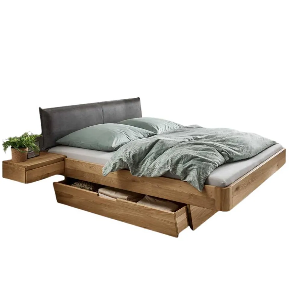 Designbett mit zwei Bettkästen aus Wildeiche - Zennian (dreiteilig)