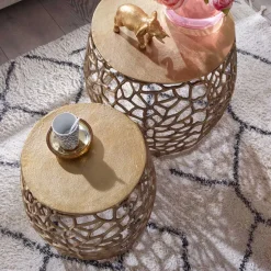 Designer Beistelltische aus Alu in Gold - Parakou (zweiteilig)