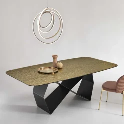 Designer Esstisch mit Strukturglas Platte in Bronze - Curney