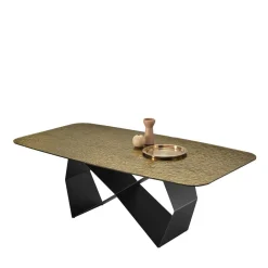 Designer Esstisch mit Strukturglas Platte in Bronze - Curney