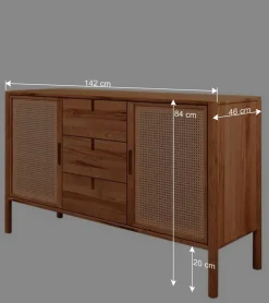 Designer Kommode mit zwei Wiener Geflecht Türen - Indrya
