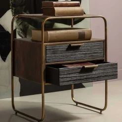 Designer Nachtkommode in Schwarz & Altmessing - Sianner