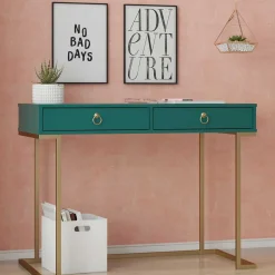 Designer Schreibtisch in Petrol und Messing - Belego