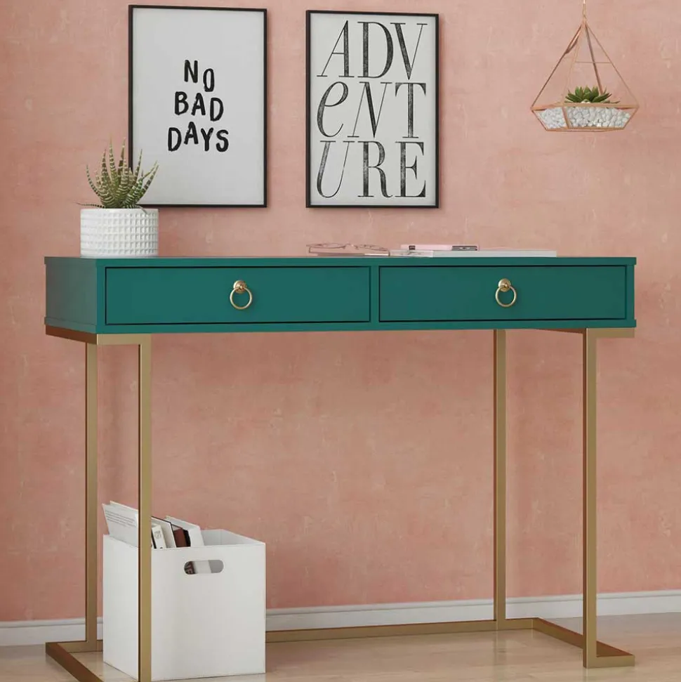 Designer Schreibtisch in Petrol und Messing - Belego