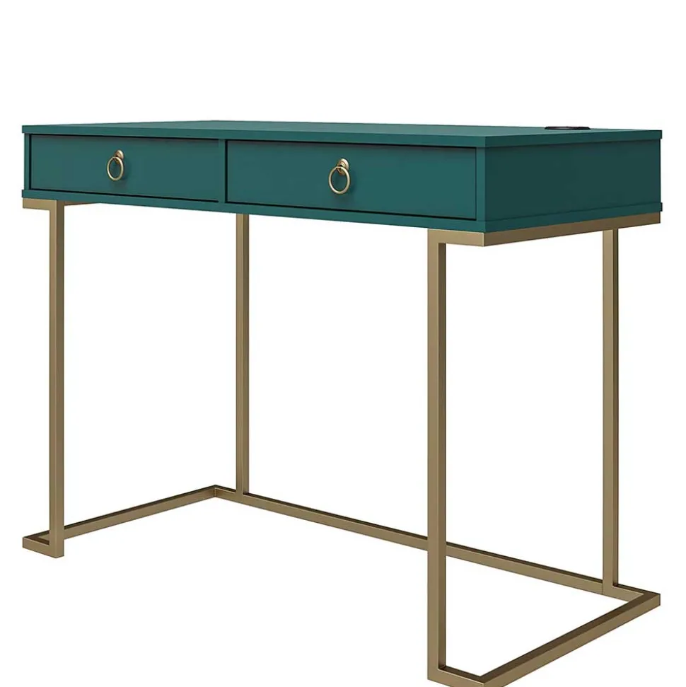 Designer Schreibtisch in Petrol und Messing - Belego