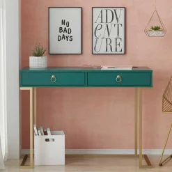 Designer Schreibtisch in Petrol und Messing - Belego