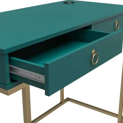 Designer Schreibtisch in Petrol und Messing - Belego