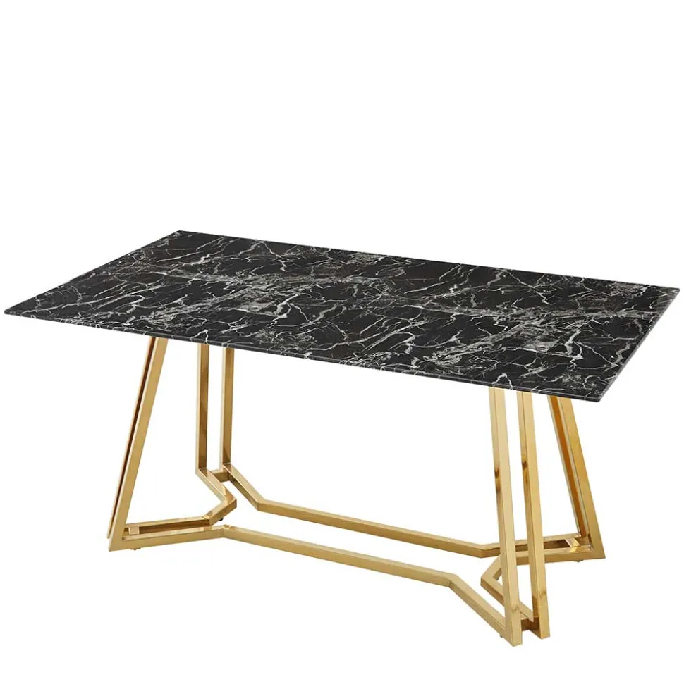 Designer Tisch mit Glasplatte in Marmor Optik - Mooney