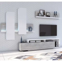 Designer TV Anbauwand in Betonoptik - Venatio (dreiteilig)