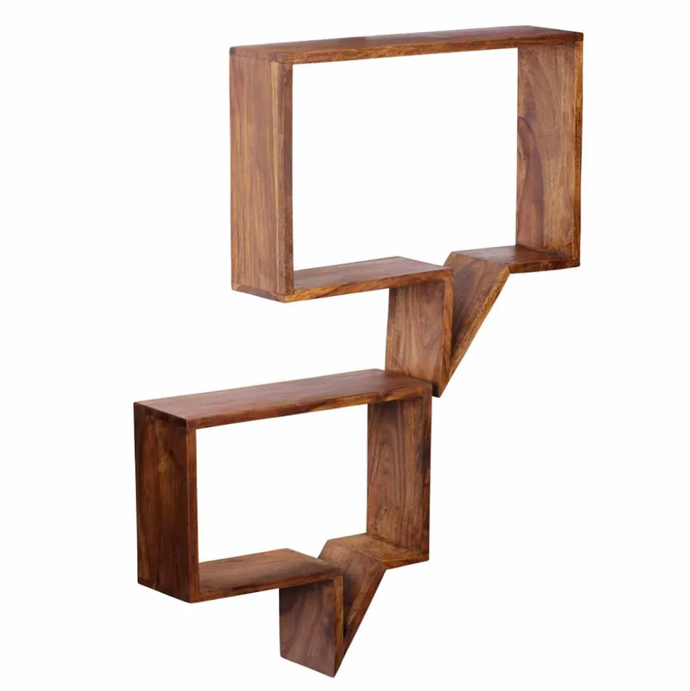 Designer Wandregal Set Hoslo aus Massivholz Sheesham (zweiteilig)