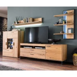 Designer Wohnwand aus Eiche - Assela (vierteilig)