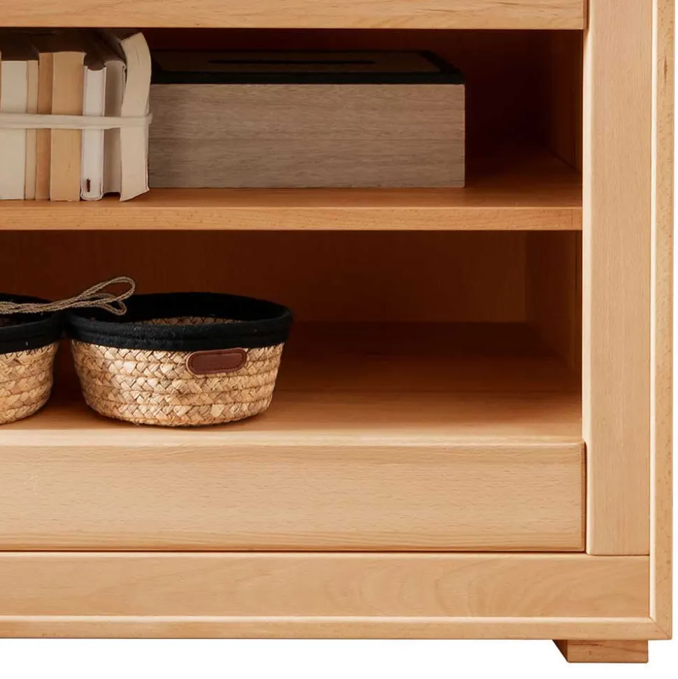 Designer Wohnwand aus massiver Kernbuche - Sarosca (vierteilig)