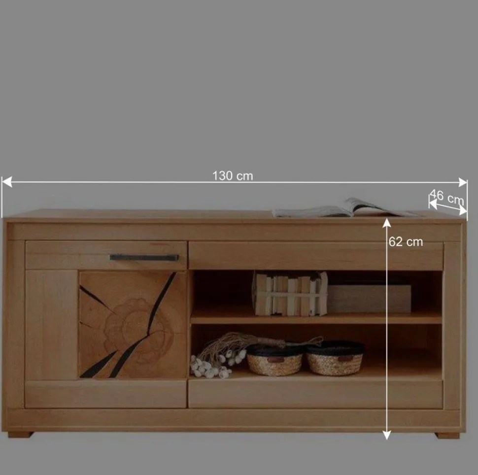 Designer Wohnwand aus massiver Kernbuche - Sarosca (vierteilig)
