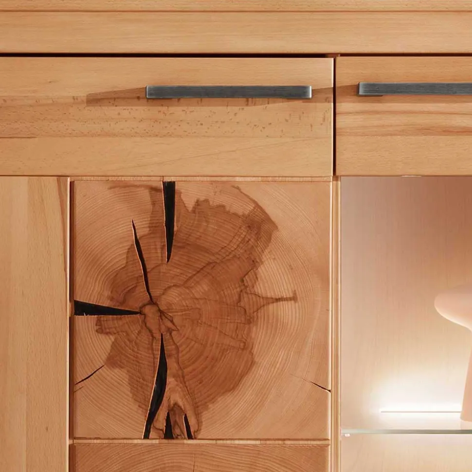 Designer Wohnwand aus massiver Kernbuche - Sarosca (vierteilig)