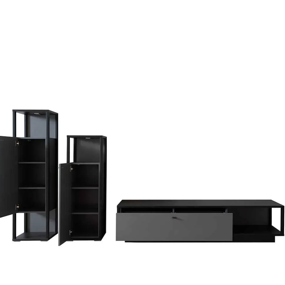 Designer-Wohnwand Möbel in Grau - Ridona (dreiteilig)