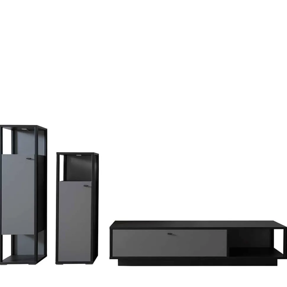 Designer-Wohnwand Möbel in Grau - Ridona (dreiteilig)