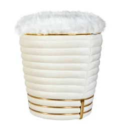 Designhocker in Cremeweiß Samtvelours - Ganuhr