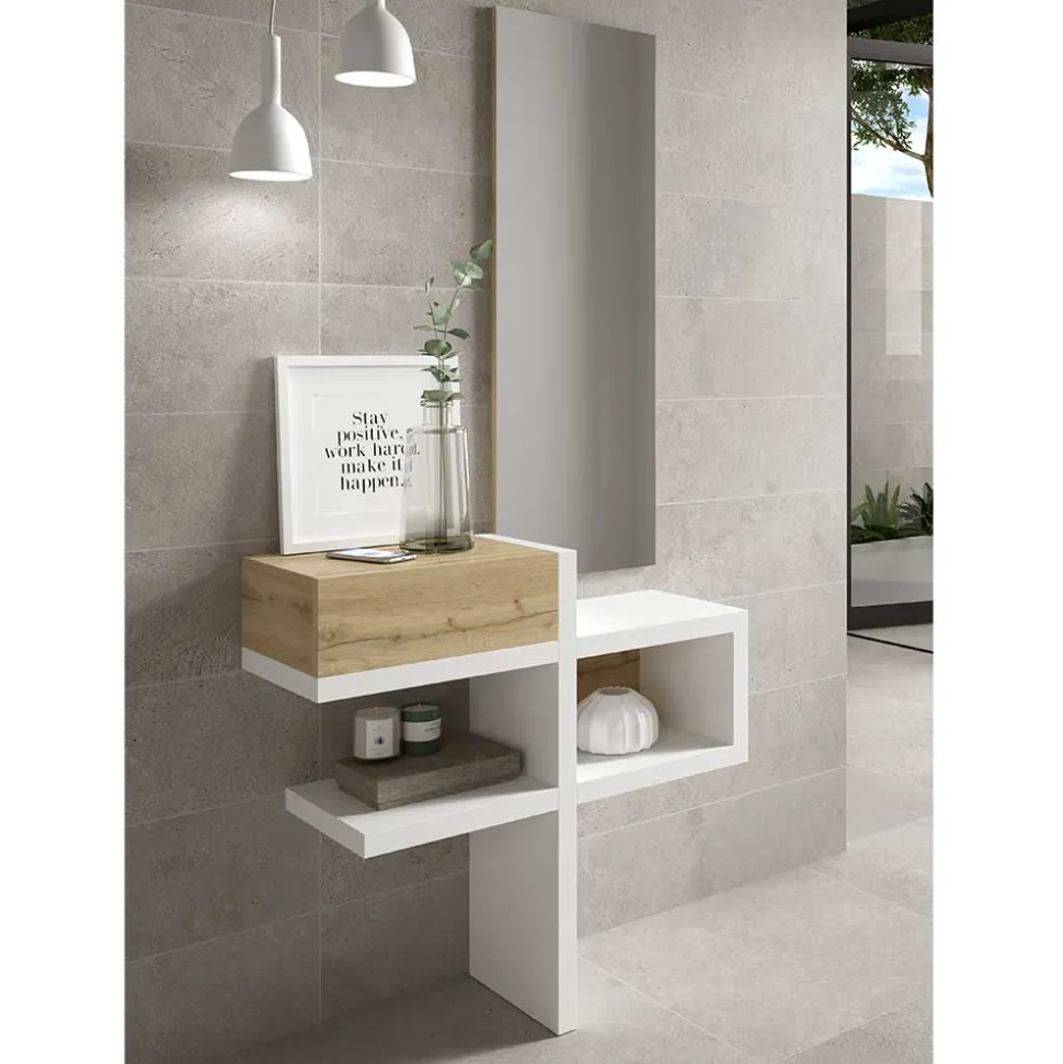 Dielen Möbel & Spiegel in Weiß & Wildeiche - Polaris (zweiteilig)