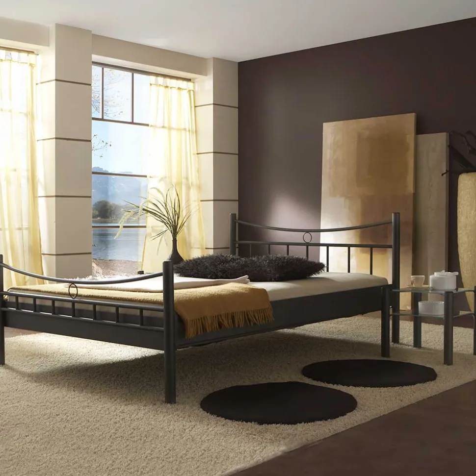 Doppelbett Carlovac aus schwarzem Metall (dreiteilig)