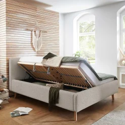 Doppelbett mit Bettkasten in Beige Webplüsch - Samuele