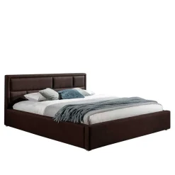 Doppelbett mit braunem Webstoffbezug - Selami