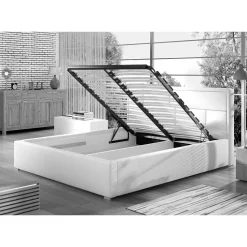 Doppelbett mit braunem Webstoffbezug - Selami