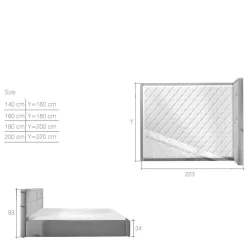 Doppelbett mit braunem Webstoffbezug - Selami