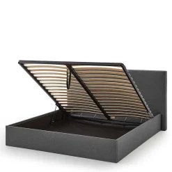 Doppelbett mit Stauraum in Anthrazit Stoff - Clarford