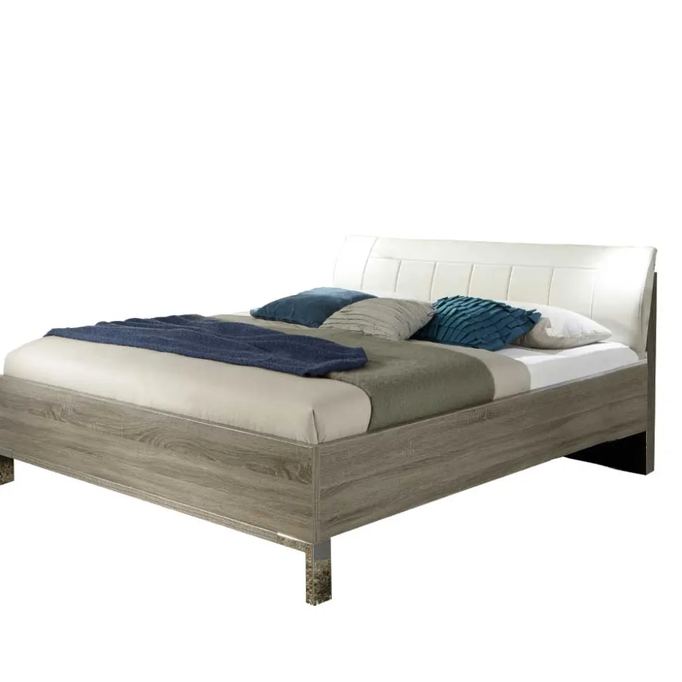 Doppelbett Symonya mit Polsterkopfteil in Creme