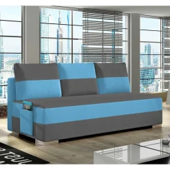 Doppelschlafsofa in Grau und Türkis Blau - Lician