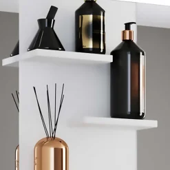 Doppelter Badspiegel mit Regal in Weiß - Ynvinata