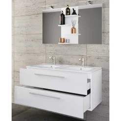 Doppel-Waschbecken Waschtisch in Weiß - Matsu (zweiteilig)