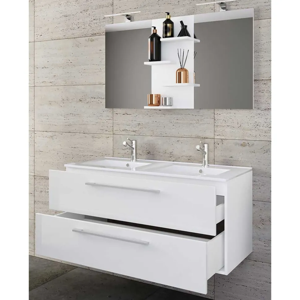 Doppel-Waschbecken Waschtisch in Weiß - Matsu (zweiteilig)