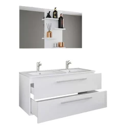 Doppel-Waschbecken Waschtisch in Weiß - Matsu (zweiteilig)