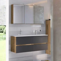 Doppel-Waschtisch & LED Spiegelschrank - Athrin (zweiteilig)