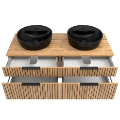 Doppel-Waschtisch & Lichtspiegel & Oberschrank - Crystoga (vierteilig)