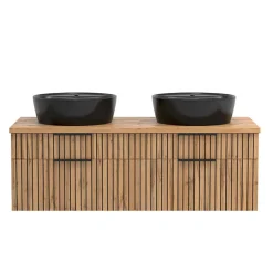 Doppel-Waschtisch mit schwarzen Aufsatzbecken - Crystoga