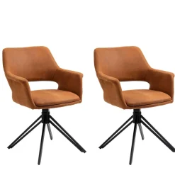 Drehbarer Armlehnenstuhl in Cognac Braun - Cabelia (2er Set)