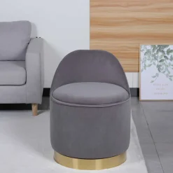 Drehbarer Polsterhocker in Grau und Gold - Riety