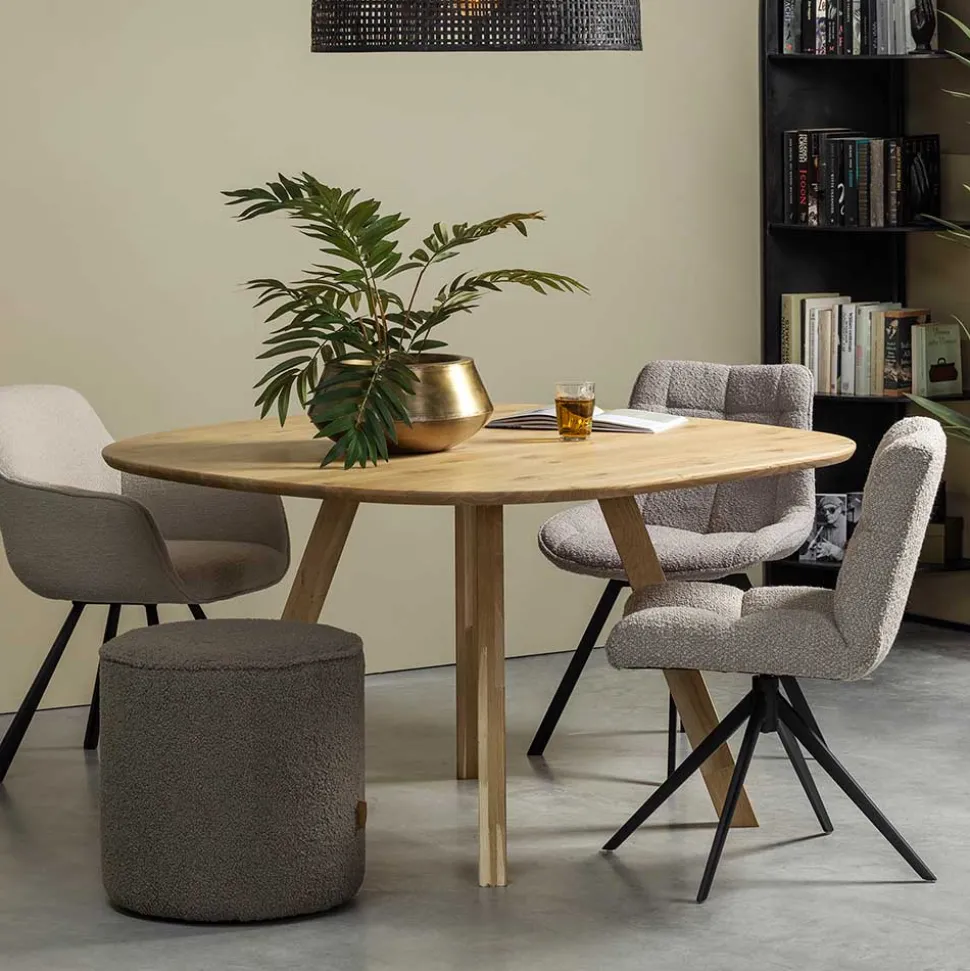 Drehbarer Polsterstuhl aus Boucle Stoff in Beige - Magan