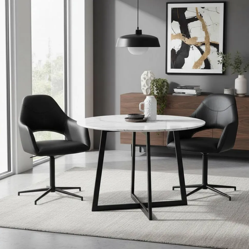 Drehbarer Retro Armlehnenstuhl in Schwarz - Lugon (2er Set)