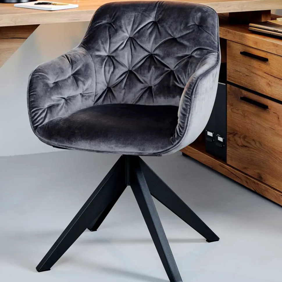 Drehbarer Samt Armlehnenstuhl in Grau - Ellen