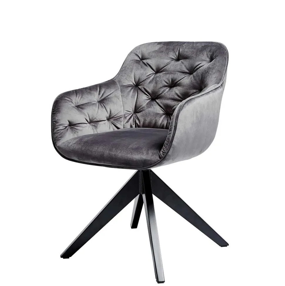 Drehbarer Samt Armlehnenstuhl in Grau - Ellen